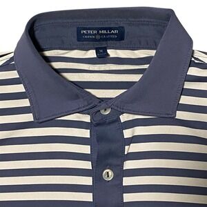 Peter Millar Crown Crafted Mens Navy Blue White Striped Performance Polo Size M